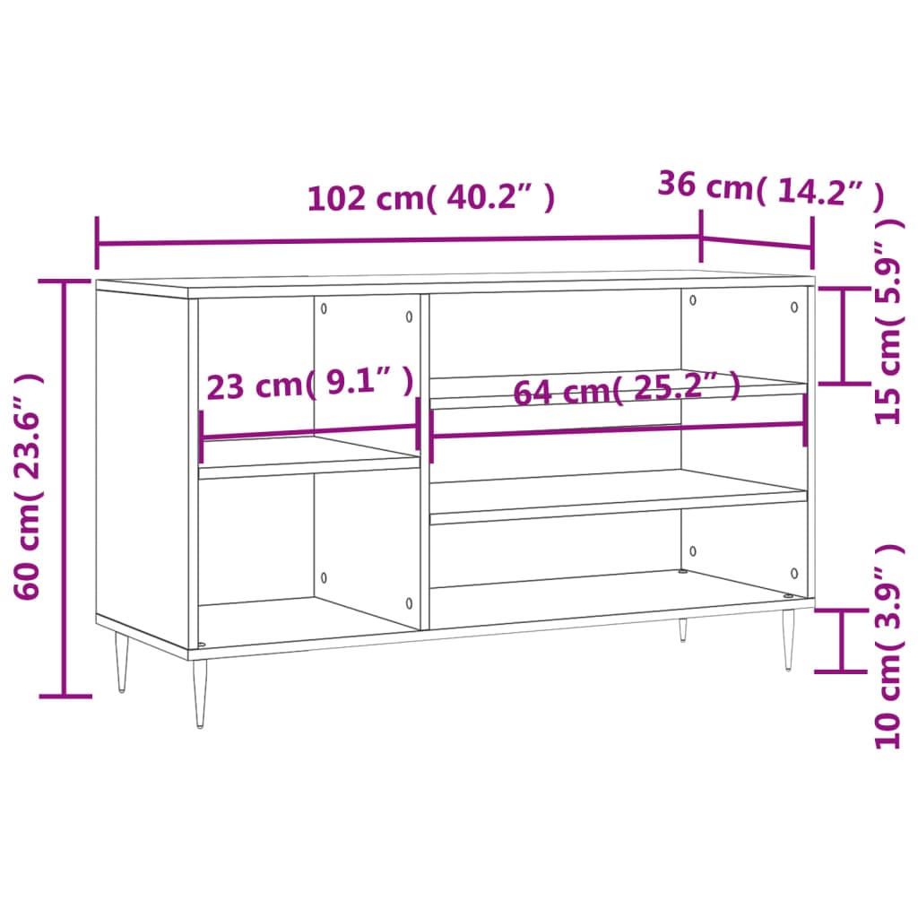 vidaXL Mueble zapatero madera contrachapada blanco brillo 102x36x60 cm