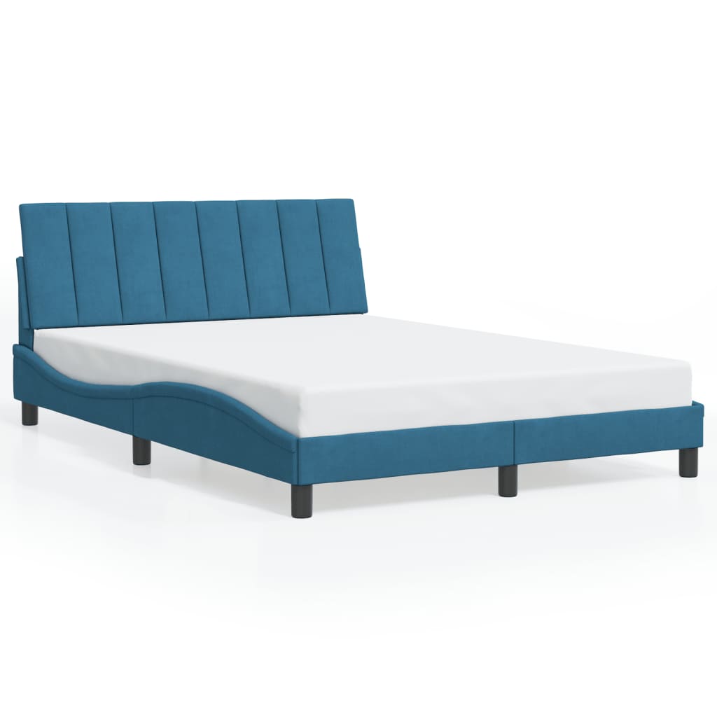 vidaXL Estructura de cama con luces LED terciopelo azul 140x190 cm