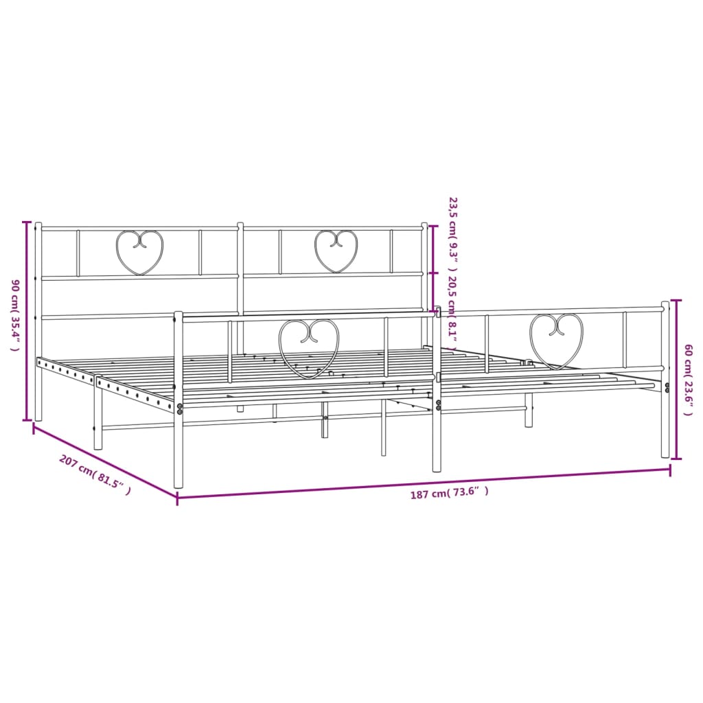 vidaXL Estructura cama sin colchón con estribo metal negro 180x200 cm