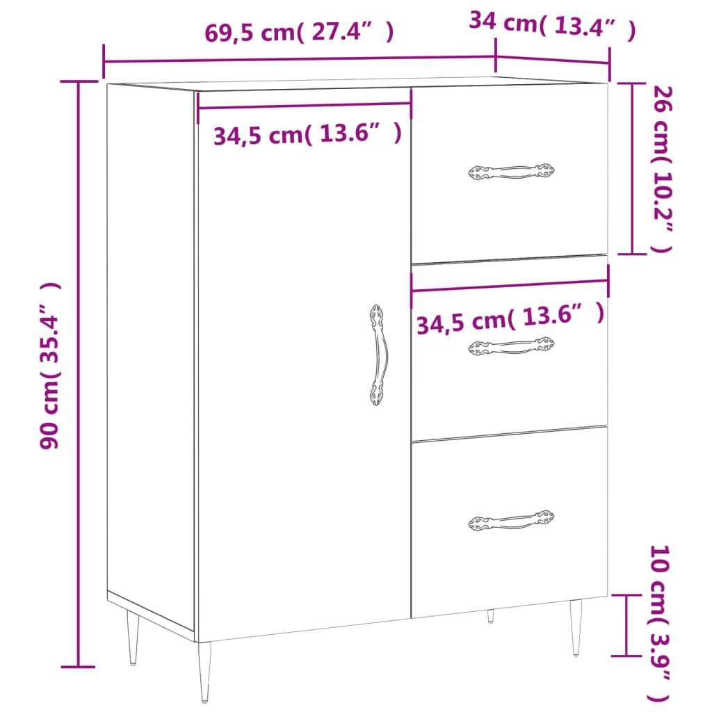 vidaXL Aparador de madera de ingeniería marrón roble 69,5x34x90 cm