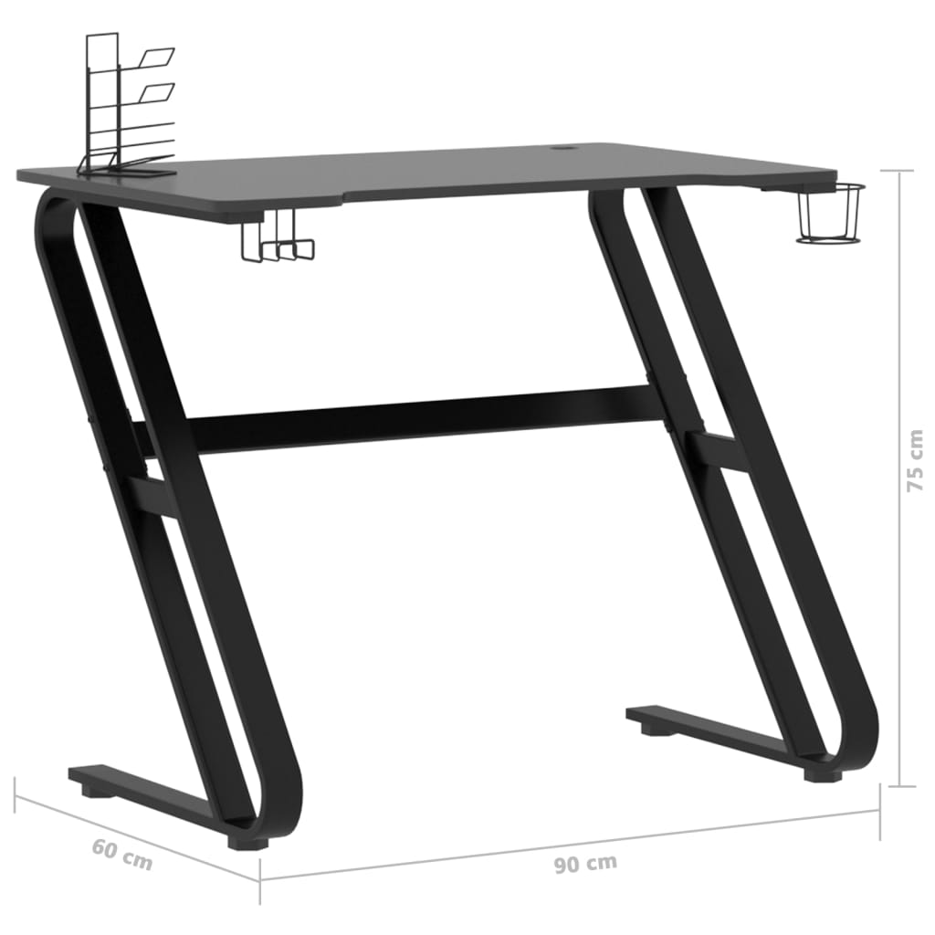 vidaXL Escritorio gaming con patas en forma de ZZ negro 90x60x75 cm