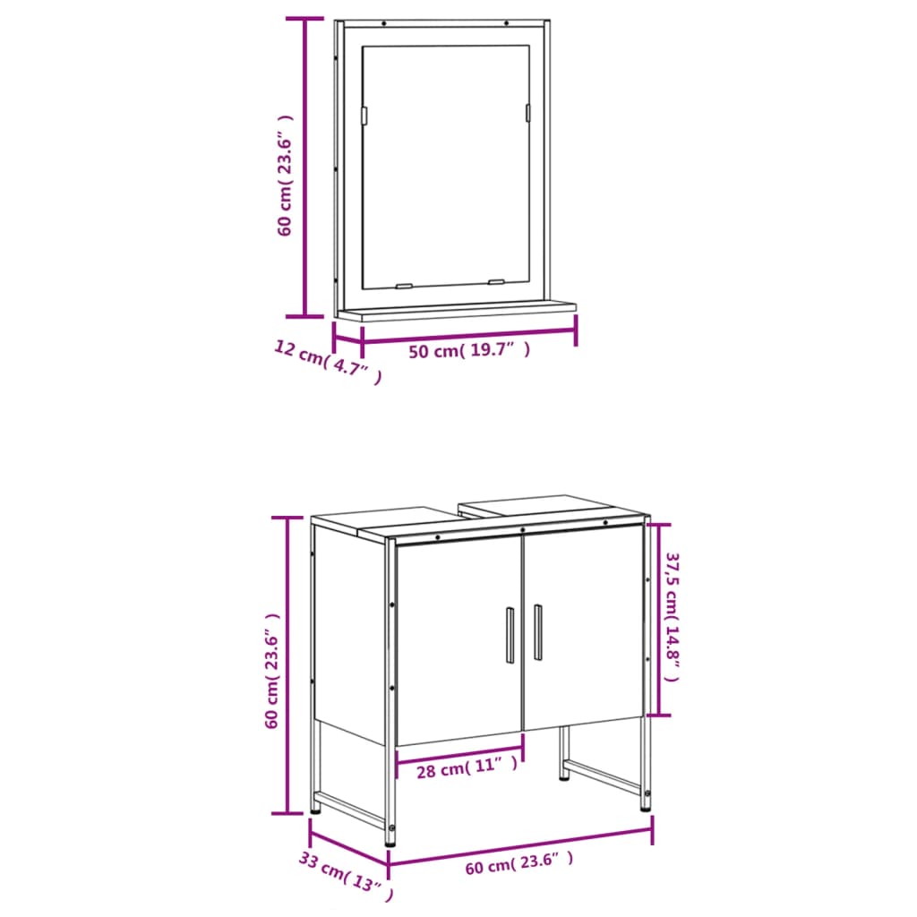 vidaXL Set de muebles de baño 2 pzas madera de ingeniería roble sonoma