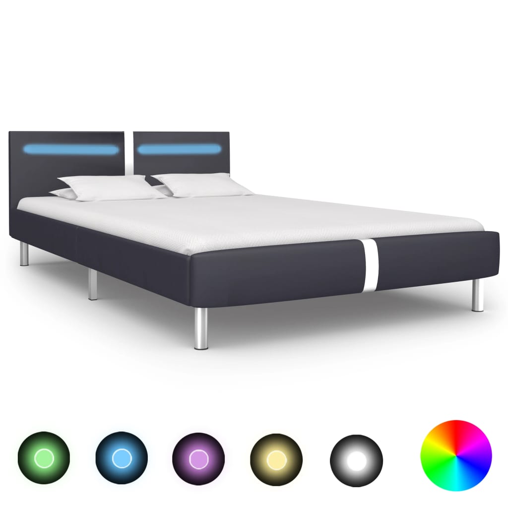 vidaXL Estructura de cama con LED sin colchón cuero negro 140x200 cm