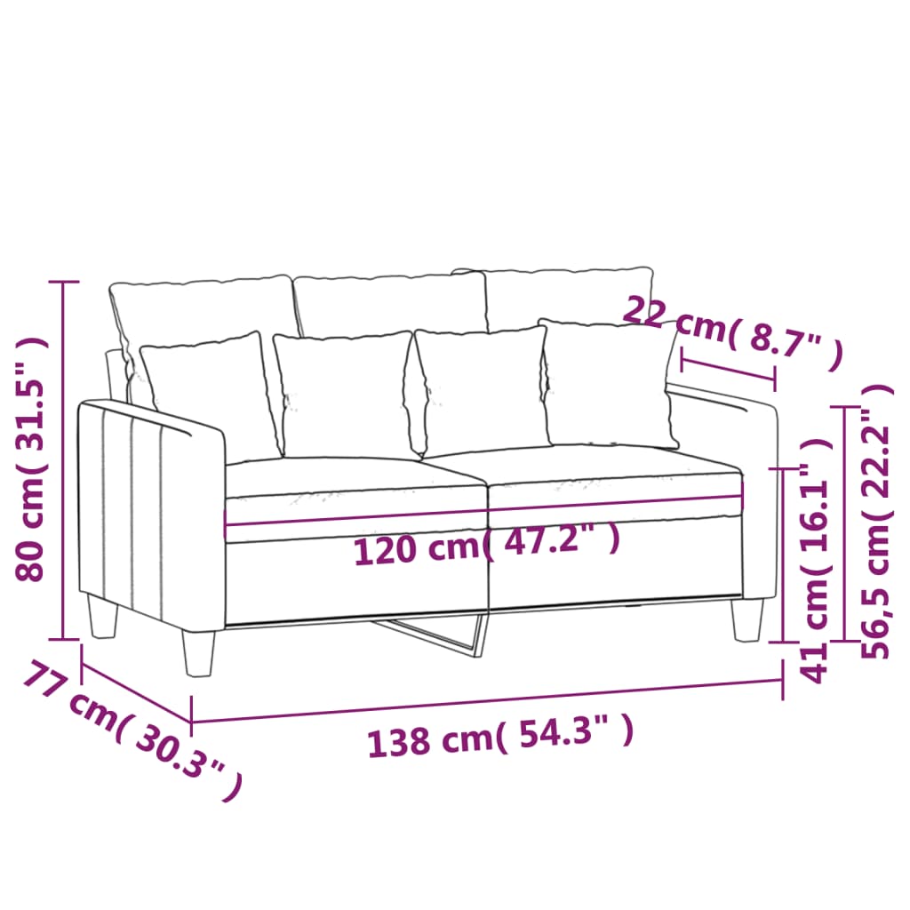 vidaXL Sofá de 2 plazas de tela negro 120 cm