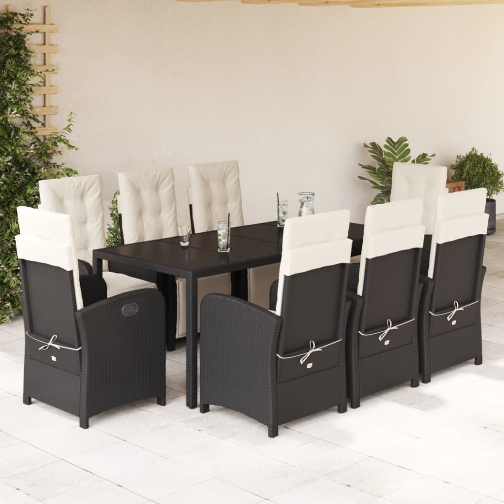 vidaXL Set de comedor de jardín 9 pzas y cojines ratán sintético negro