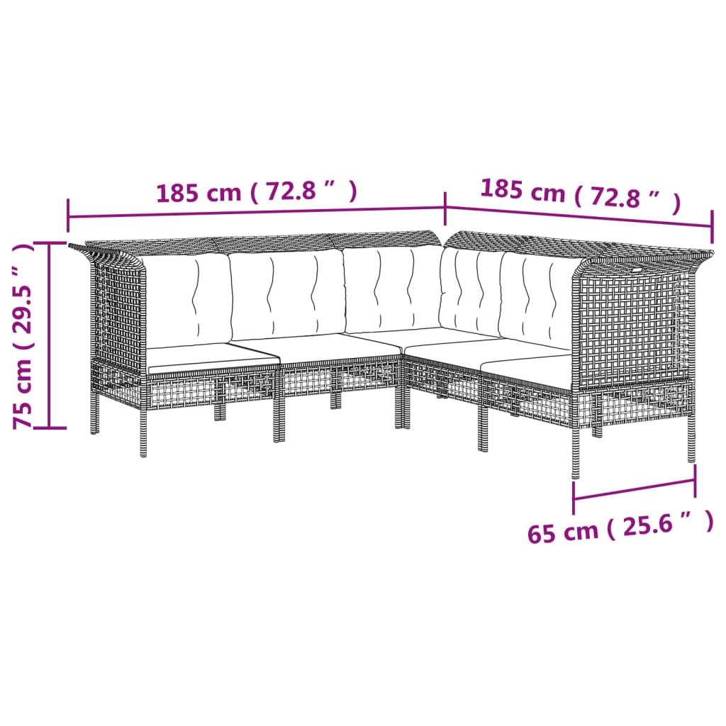 vidaXL Set de muebles de jardín 6 pzas y cojines ratán sintético gris