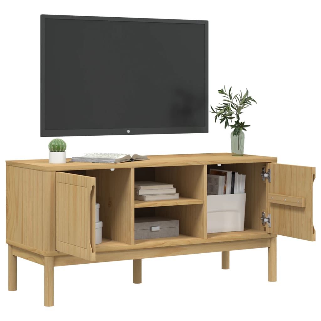 vidaXL Mueble de TV FLORO madera maciza pino marrón cera 114x43x55 cm