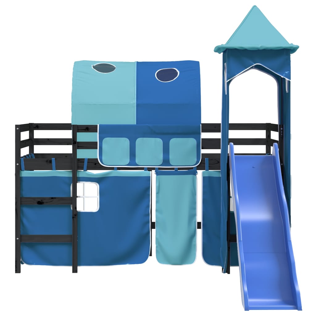 vidaXL Cama alta para niños con torre madera pino azul 90x190 cm