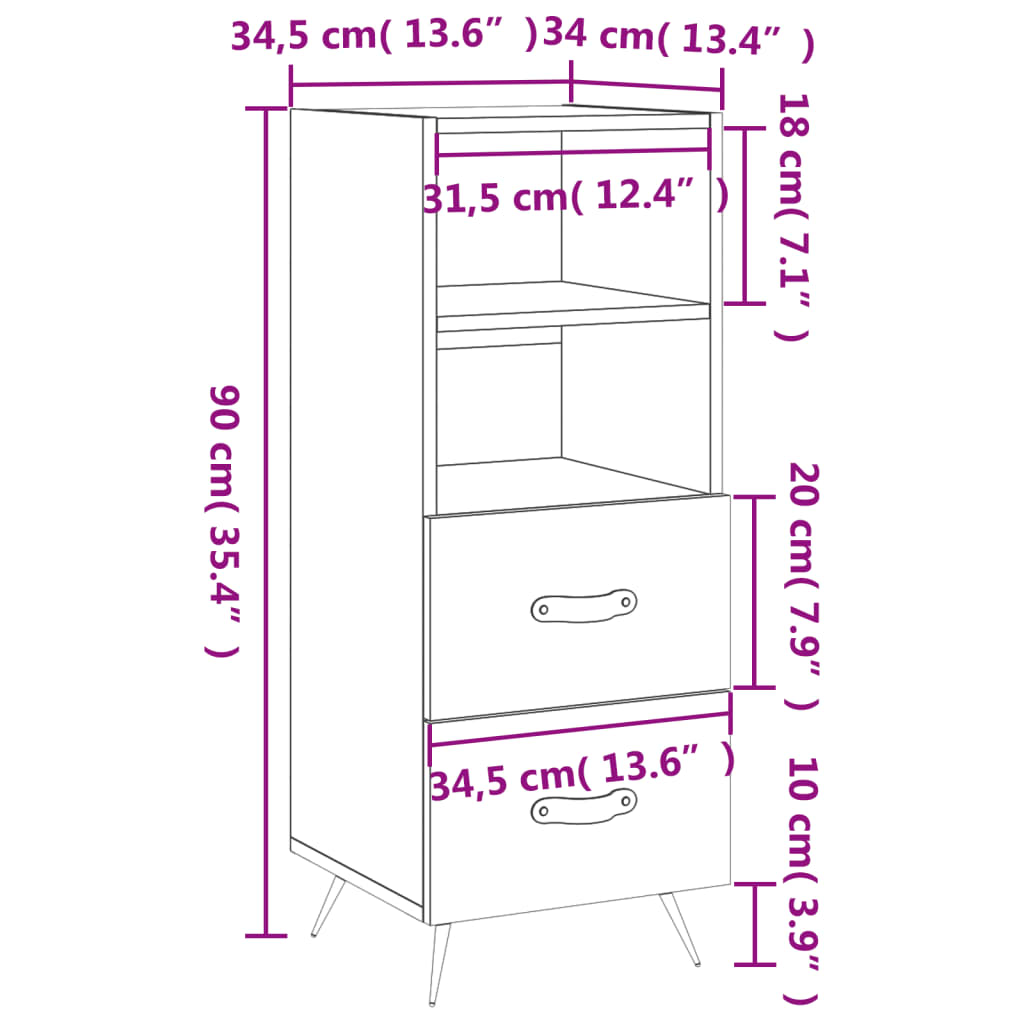 vidaXL Aparador madera de ingeniería gris Sonoma 34,5x34x90 cm