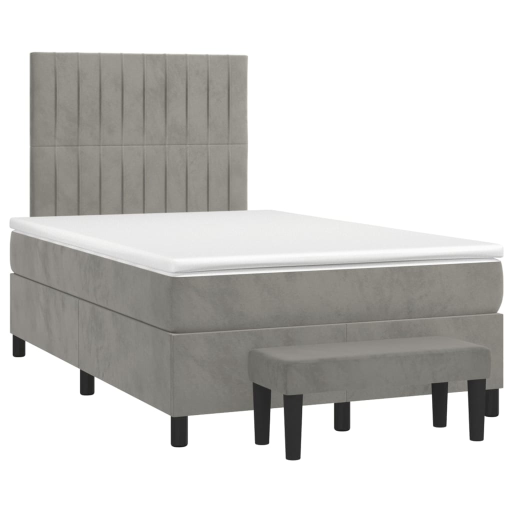 vidaXL Cama box spring con colchón terciopelo gris claro 120x200 cm