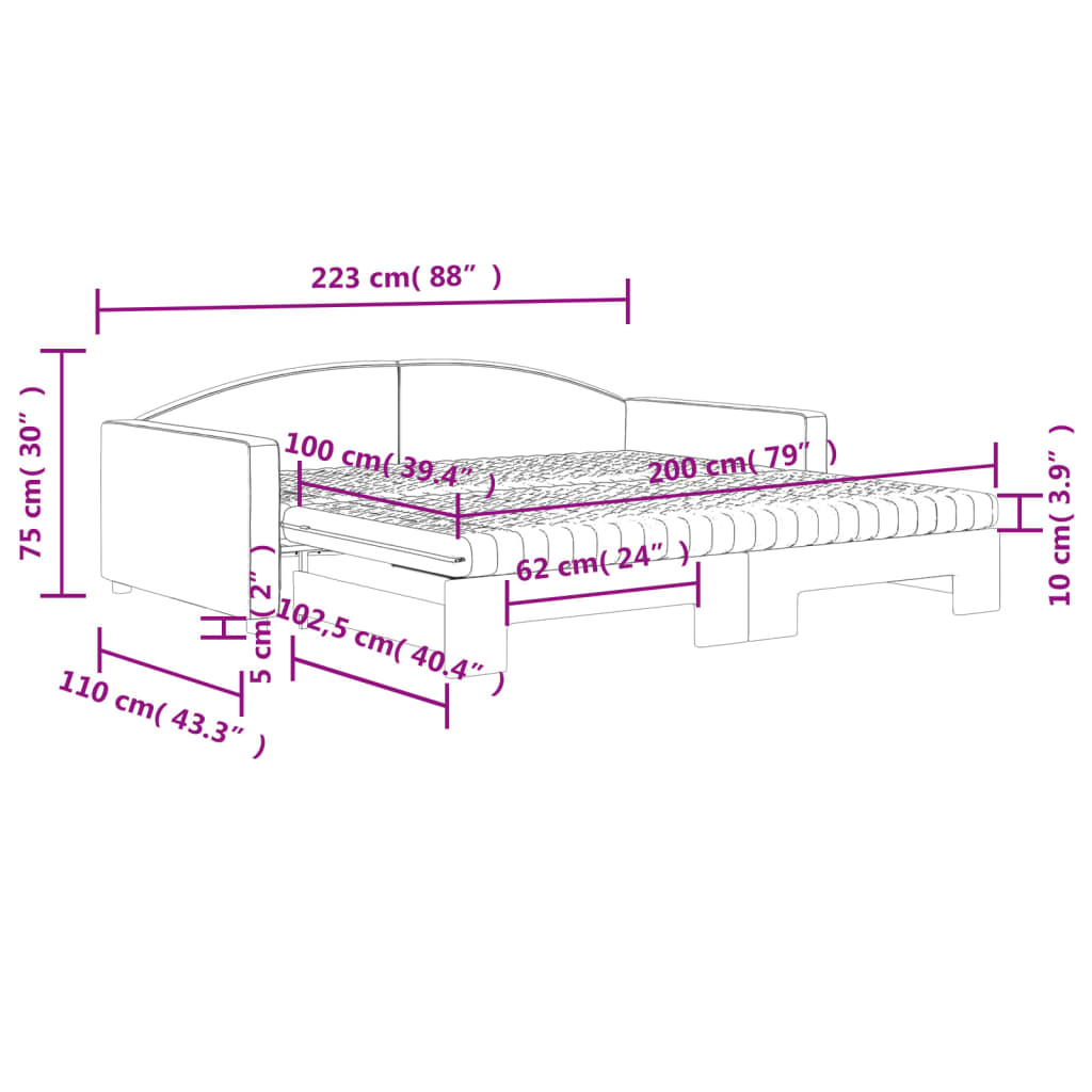 vidaXL Sofá cama nido con colchón tela crema 100x200 cm