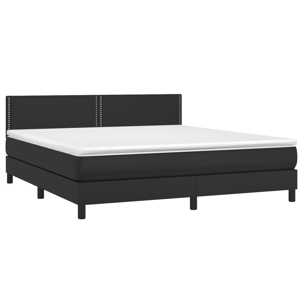 vidaXL Cama box spring colchón y LED cuero sintético negro 160x200 cm