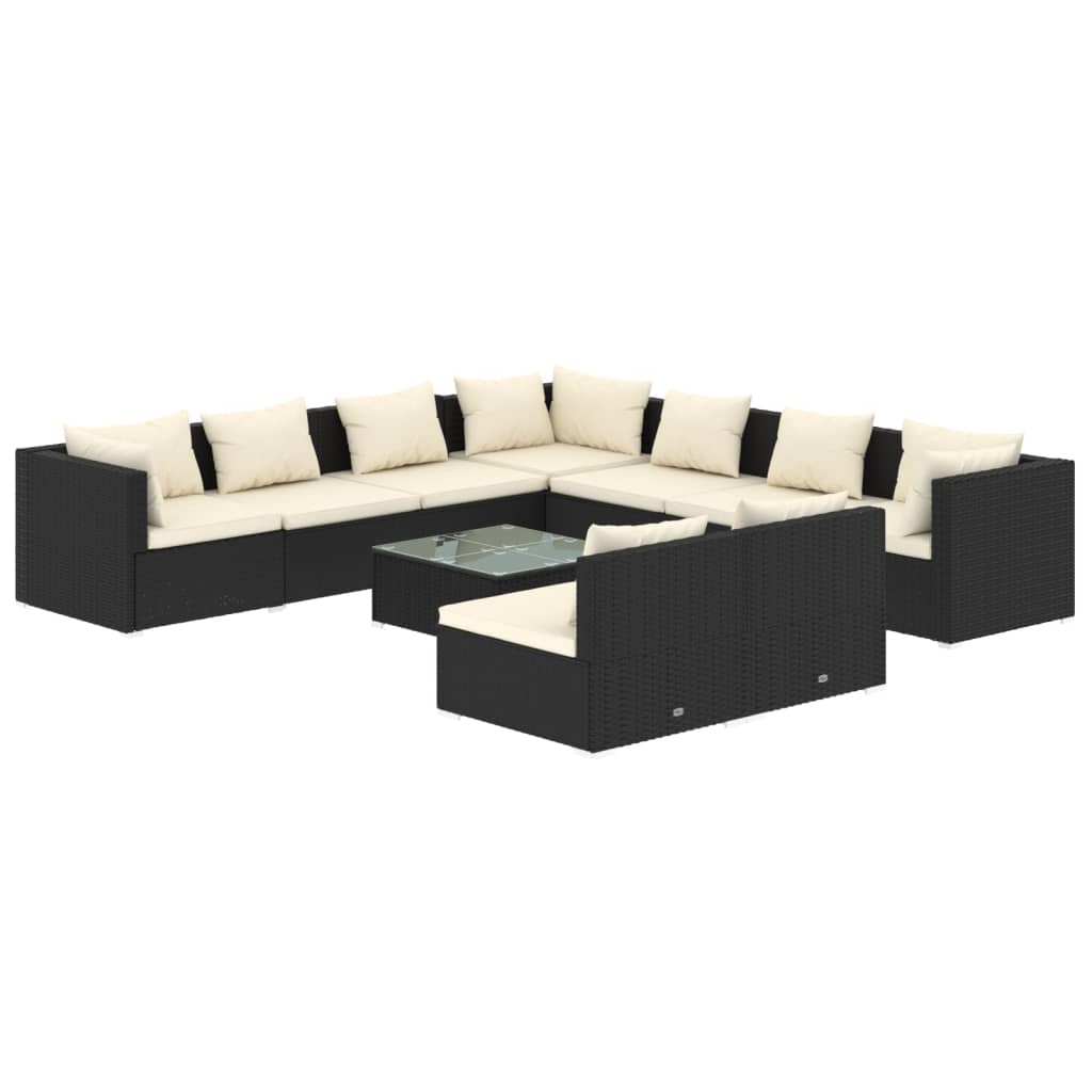 vidaXL Set de muebles de jardín 10 pzas cojines ratán sintético negro