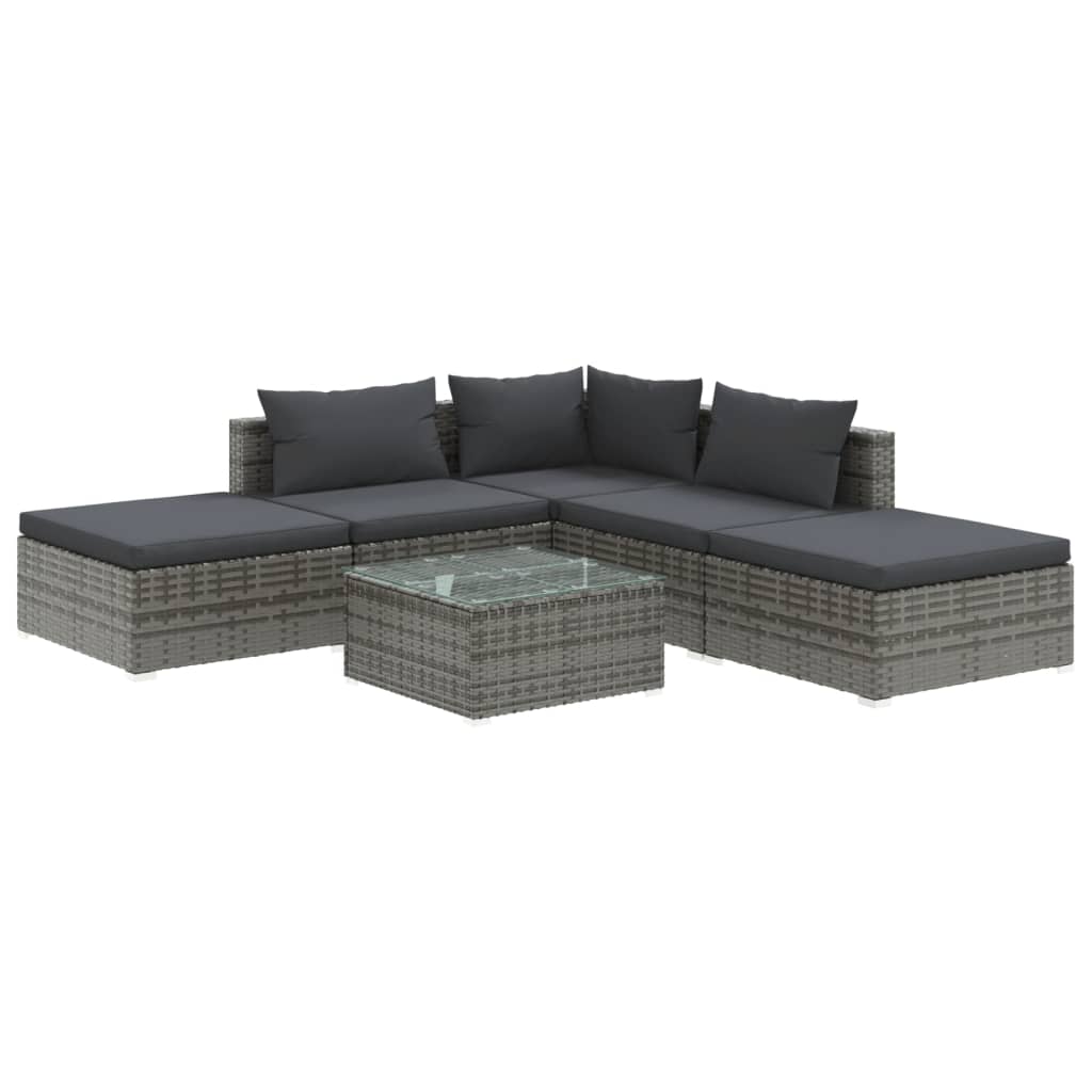 vidaXL Set de muebles de jardín 6 pzas y cojines ratán sintético gris