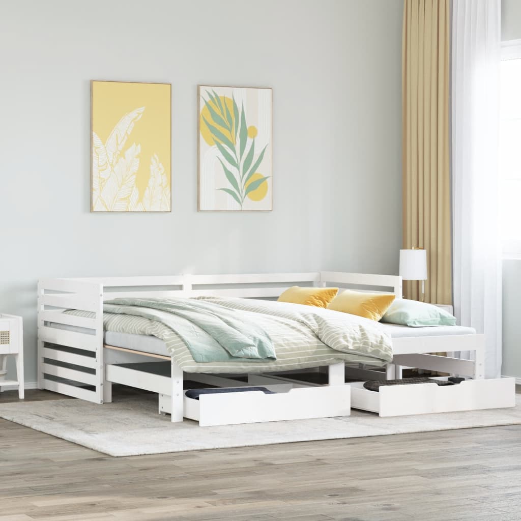 vidaXL Sofá cama con cajones madera maciza de pino blanco 90x200 cm