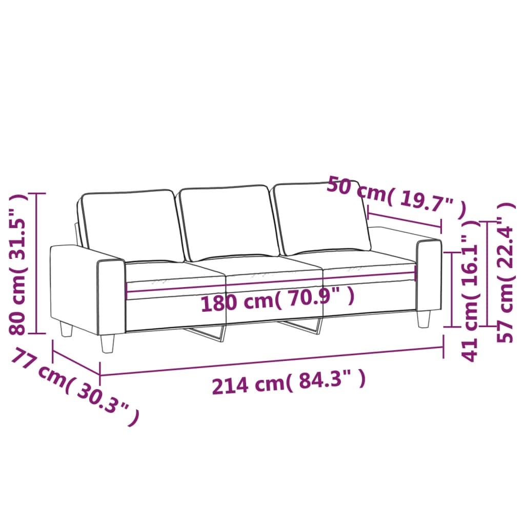 vidaXL Sofá de 3 plazas de tela amarillo claro 180 cm