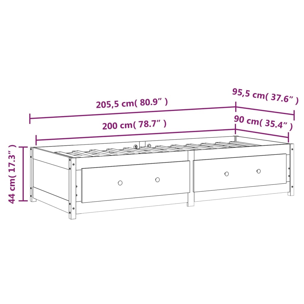 vidaXL Sofá cama madera maciza de pino marrón miel 90x200 cm