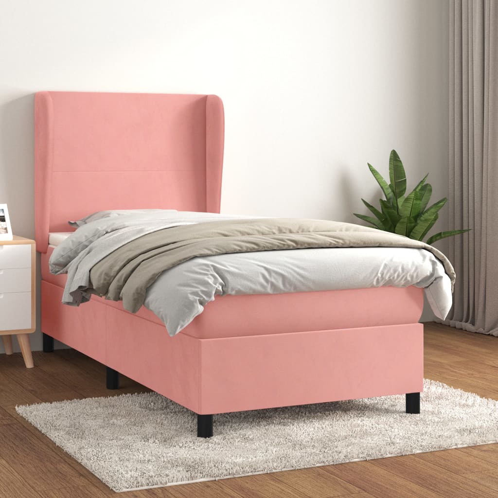 vidaXL Cama box spring con colchón terciopelo rosa 90x190 cm