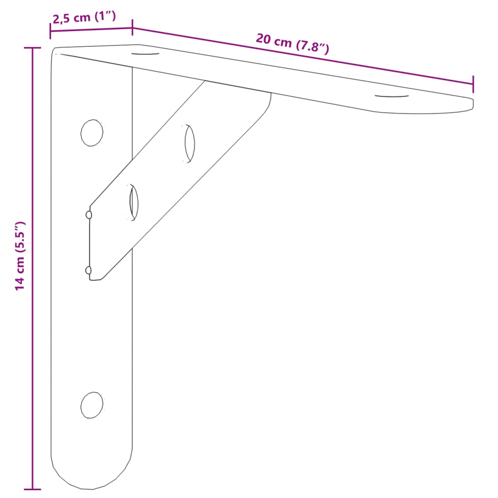 vidaXL Soportes de estante 4 uds acero inoxidable plata 20x2,5x14 cm