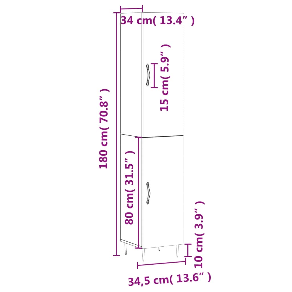 vidaXL Aparador alto madera contrachapada roble marrón 34,5x34x180 cm