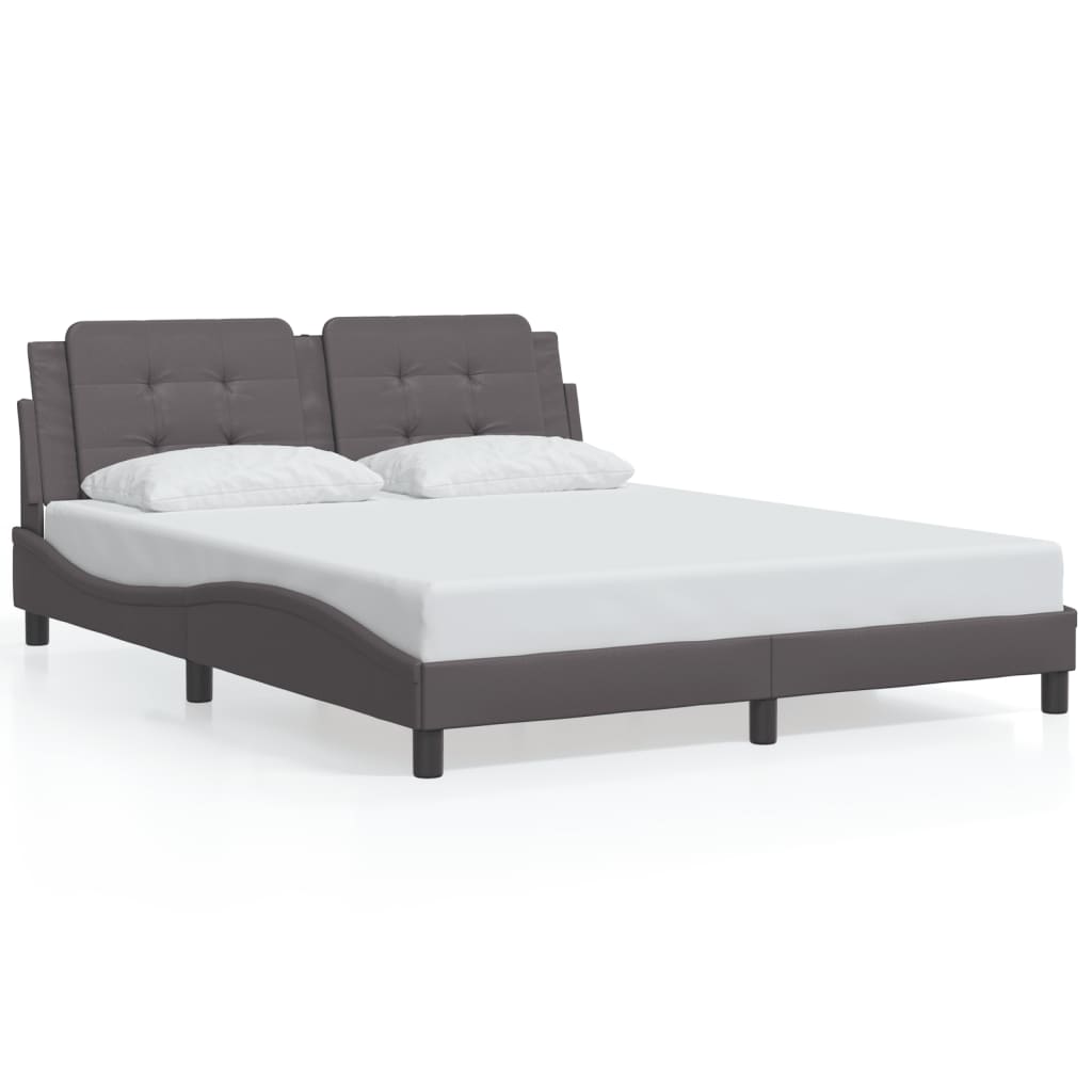 vidaXL Estructura de cama con luces LED cuero PE gris 160x200 cm