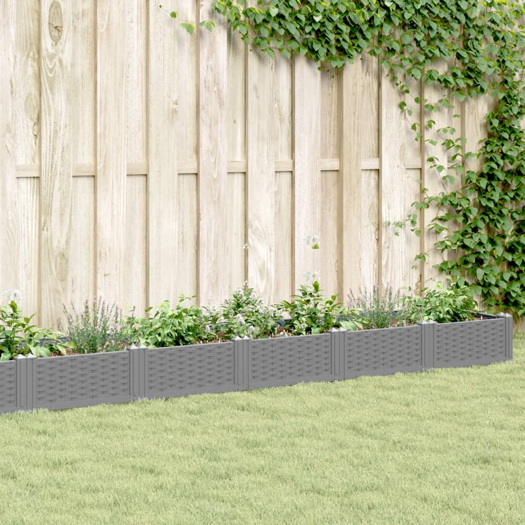 vidaXL Jardinera con clavijas PP gris claro 362,5x42,5x28,5 cm