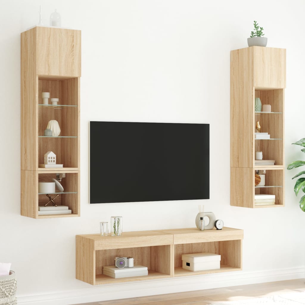 vidaXL Muebles TV pared con LED 6 pzas madera ingeniería roble Sonoma