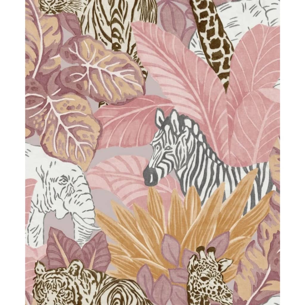 Noordwand Papel de pared Good Vibes Jungle Animals rosa y naranja