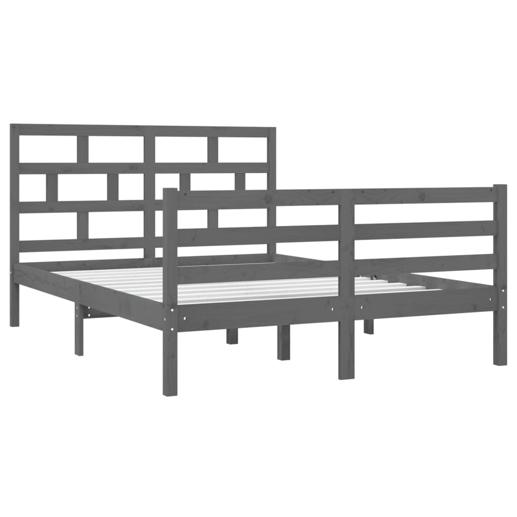 vidaXL Estructura de cama doble madera maciza gris 135x190 cm