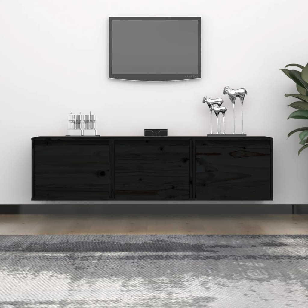 vidaXL Muebles para TV 3 piezas madera maciza de pino negro