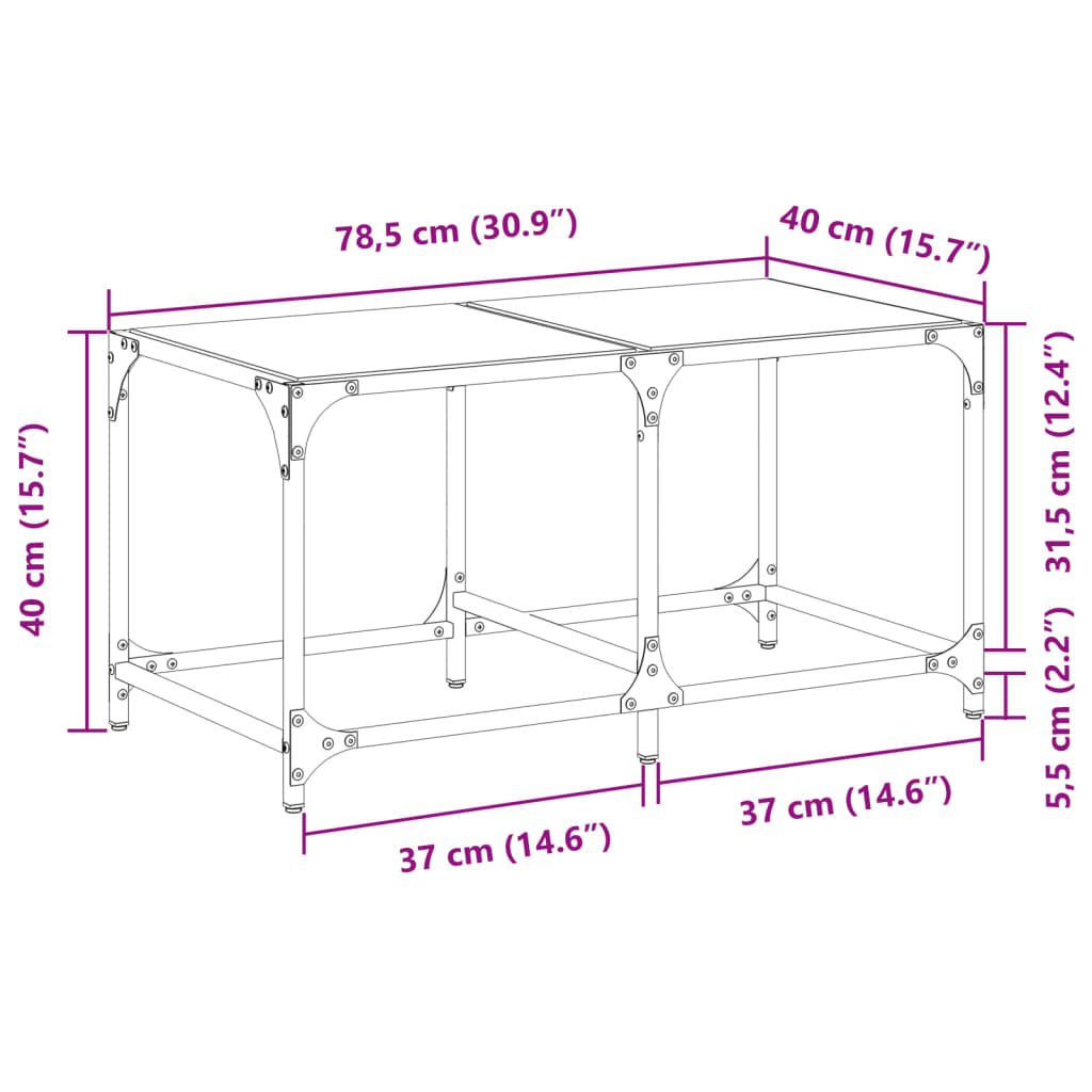 vidaXL Mesa de centro superficie de vidrio acero 78,5x40x40 cm