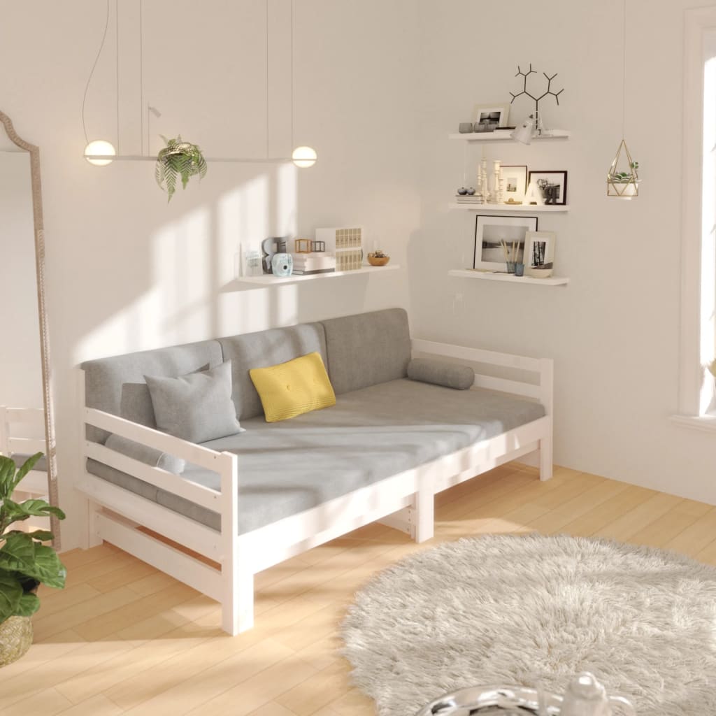 vidaXL Sofá cama extraíble madera maciza de pino blanco 2x(90x190) cm