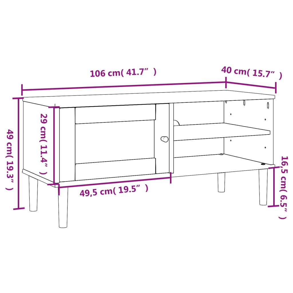 vidaXL Mueble de TV SENJA aspecto ratán madera pino negro 106x40x49 cm