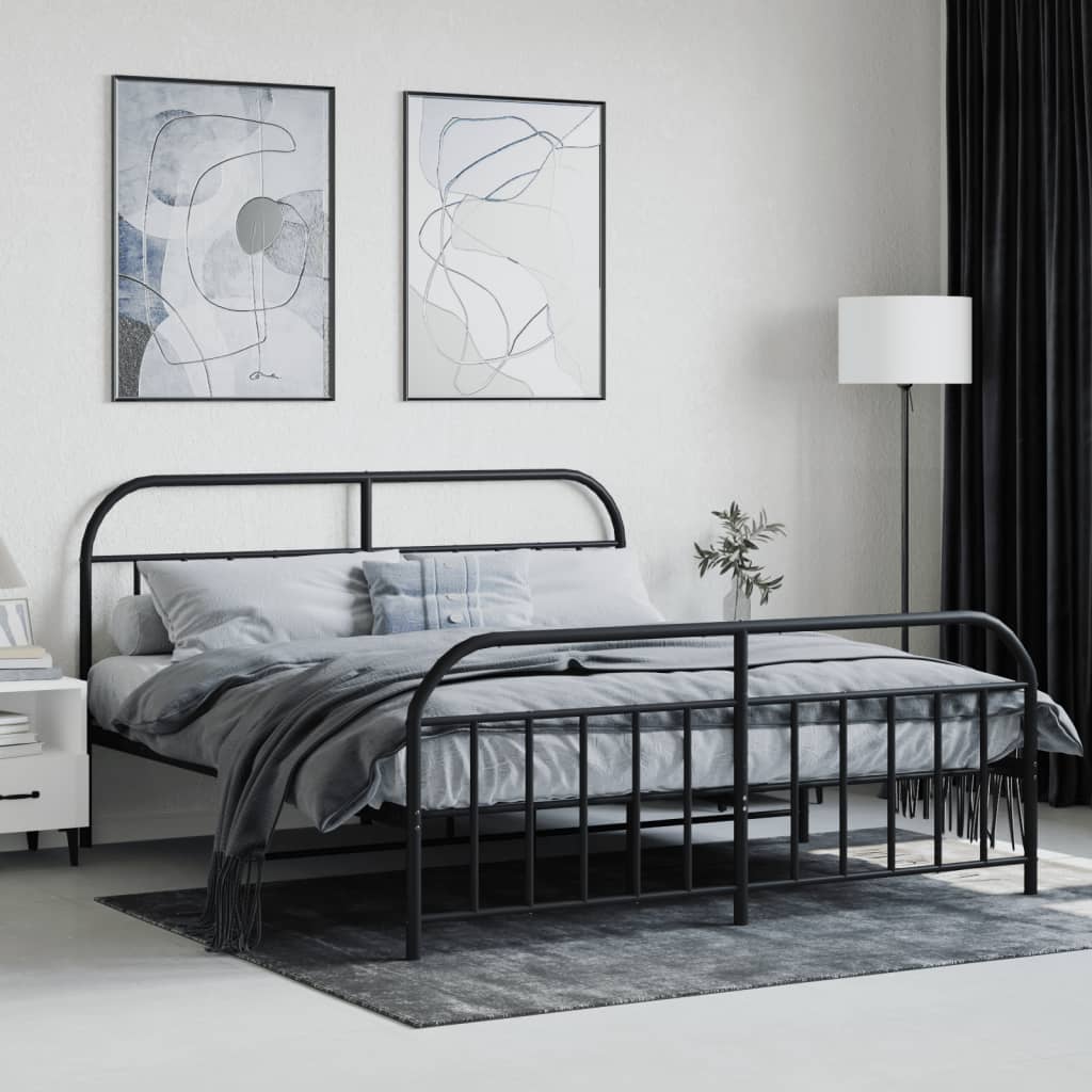 vidaXL Estructura cama sin colchón con estribo metal negro 180x200 cm