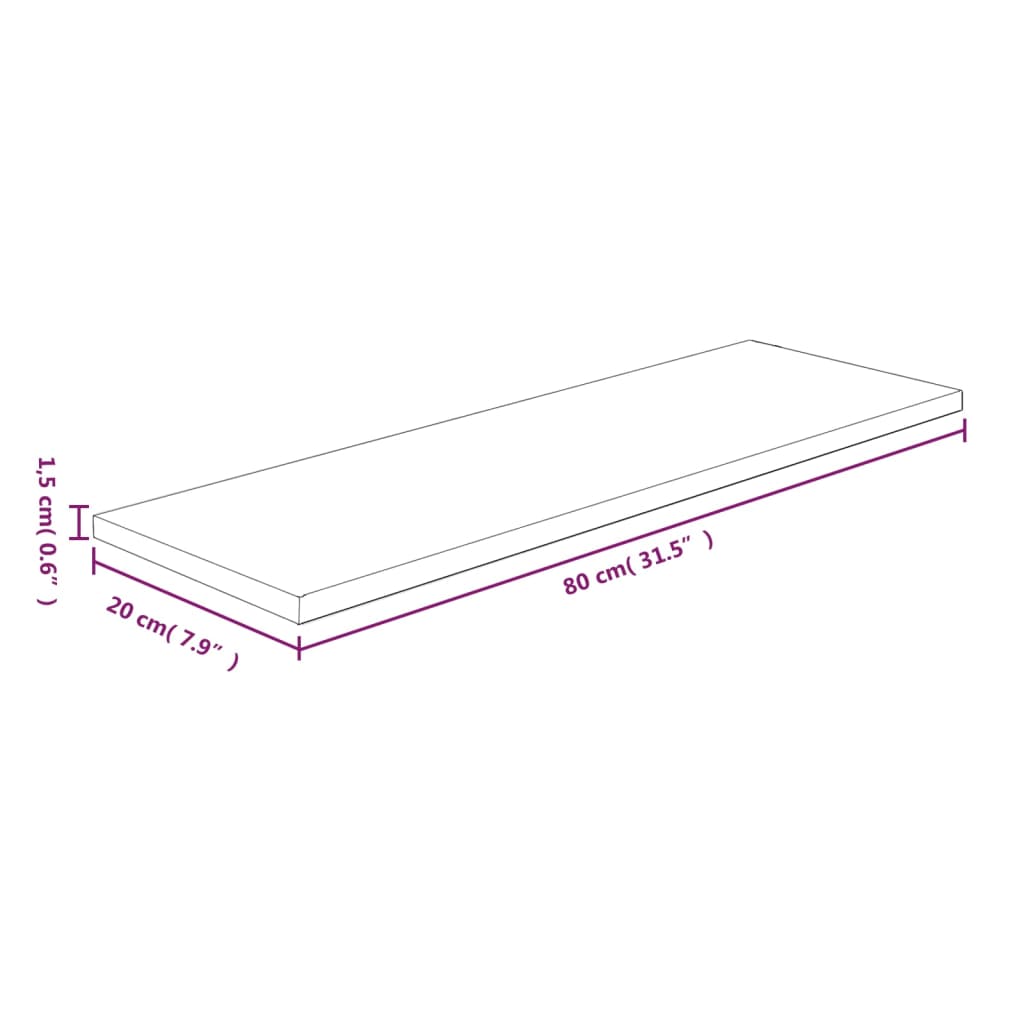 vidaXL Tabla de estantería madera maciza roble sin tratar 80x20x1,5 cm