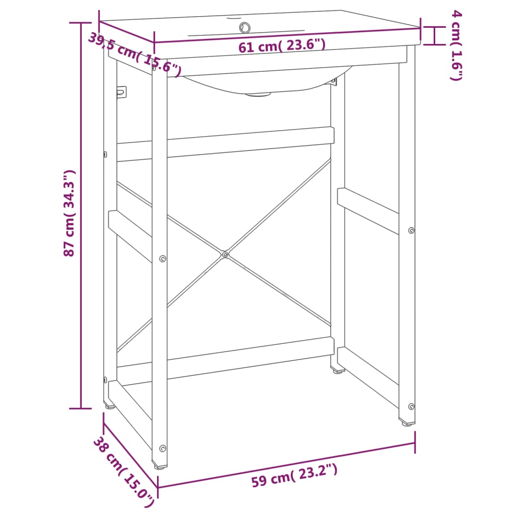 vidaXL Estructura de baño con lavabo incorporado hierro negro