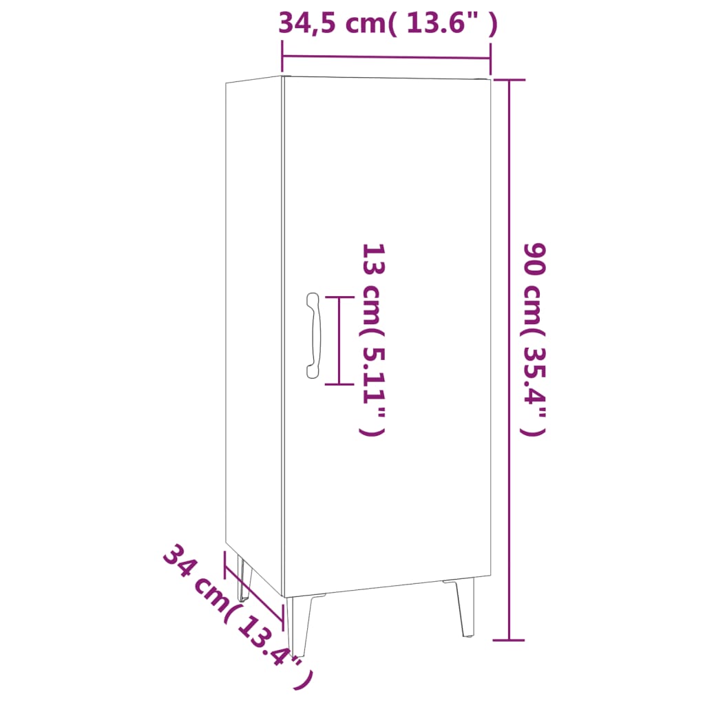 vidaXL Aparador de madera contrachapada gris hormigón 34,5x34x90 cm