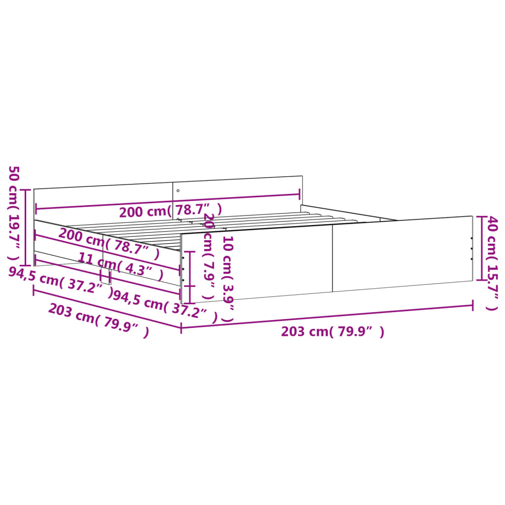 vidaXL Estructura de cama con cabecero piecero gris Sonoma 200x200 cm