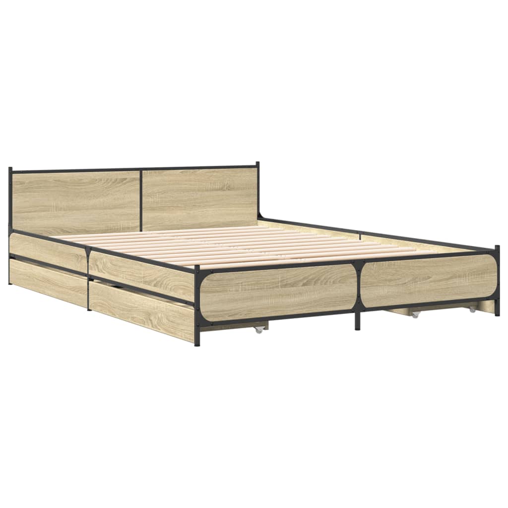 vidaXL Cama con cajones madera ingeniería roble Sonoma 135x190 cm