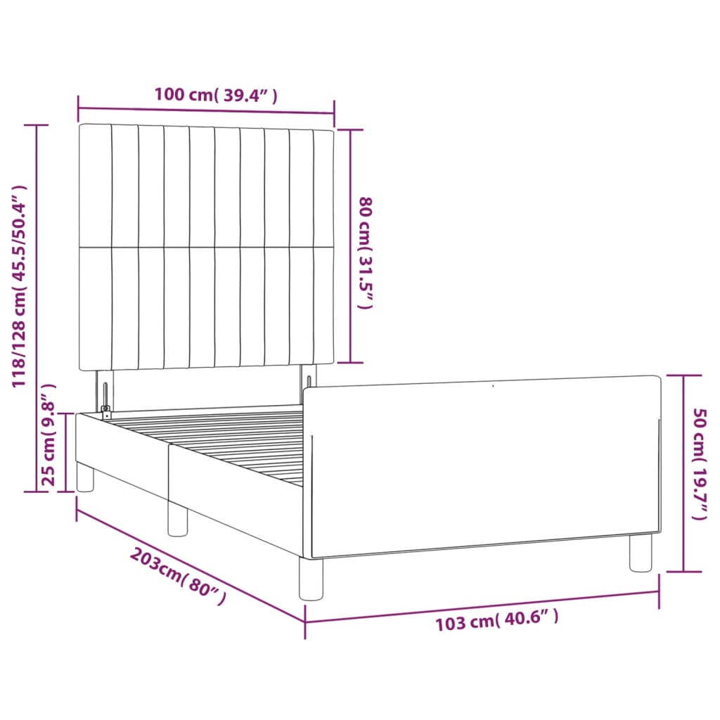 vidaXL Estructura cama con cabecero terciopelo gris oscuro 100x200 cm