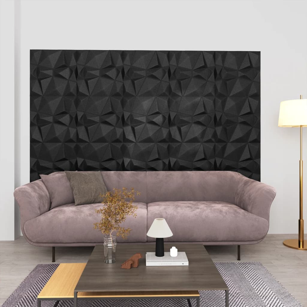 vidaXL Paneles de pared 3D 48 unidades 50x50 cm negro diamante 12 m²