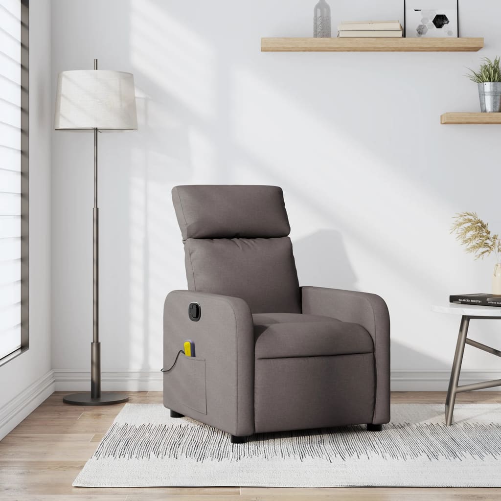 vidaXL Sillón de masaje reclinable de tela gris taupé