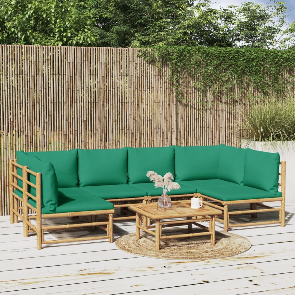 vidaXL Set de muebles de jardín 7 piezas bambú con cojines verde