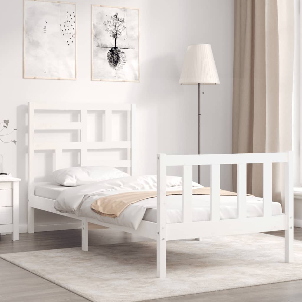 vidaXL Estructura de cama con cabecero madera maciza blanco 90x200 cm