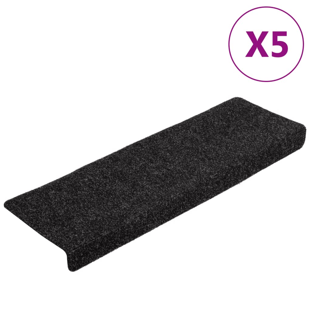 vidaXL Alfombrillas de escalera 5 unidades negro 65x21x4 cm