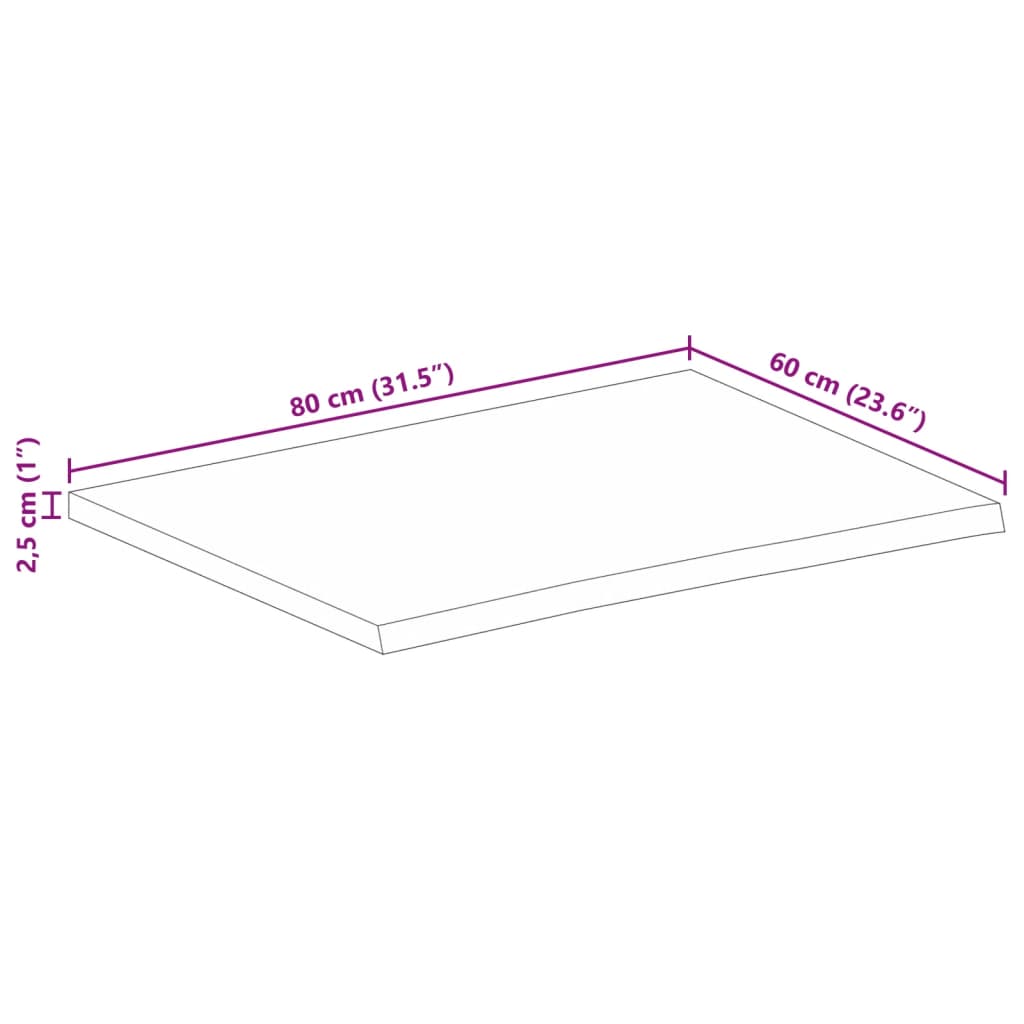 vidaXL Tablero de mesa borde natural madera maciza mango 80x60x2,5 cm