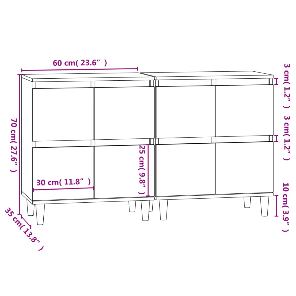 vidaXL Aparadores 2 uds madera contrachapada roble Sonoma 60x35x70 cm