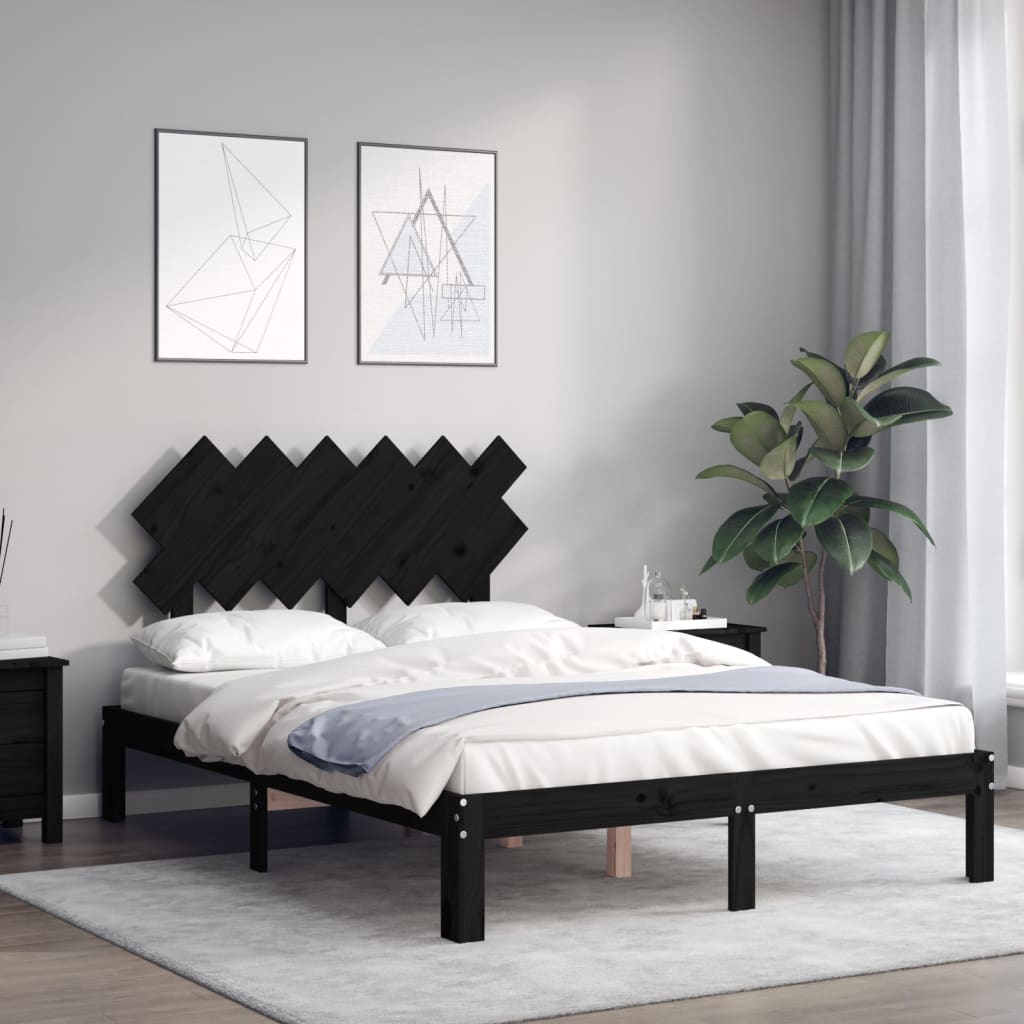 vidaXL Estructura cama de matrimonio con cabecero madera maciza negro