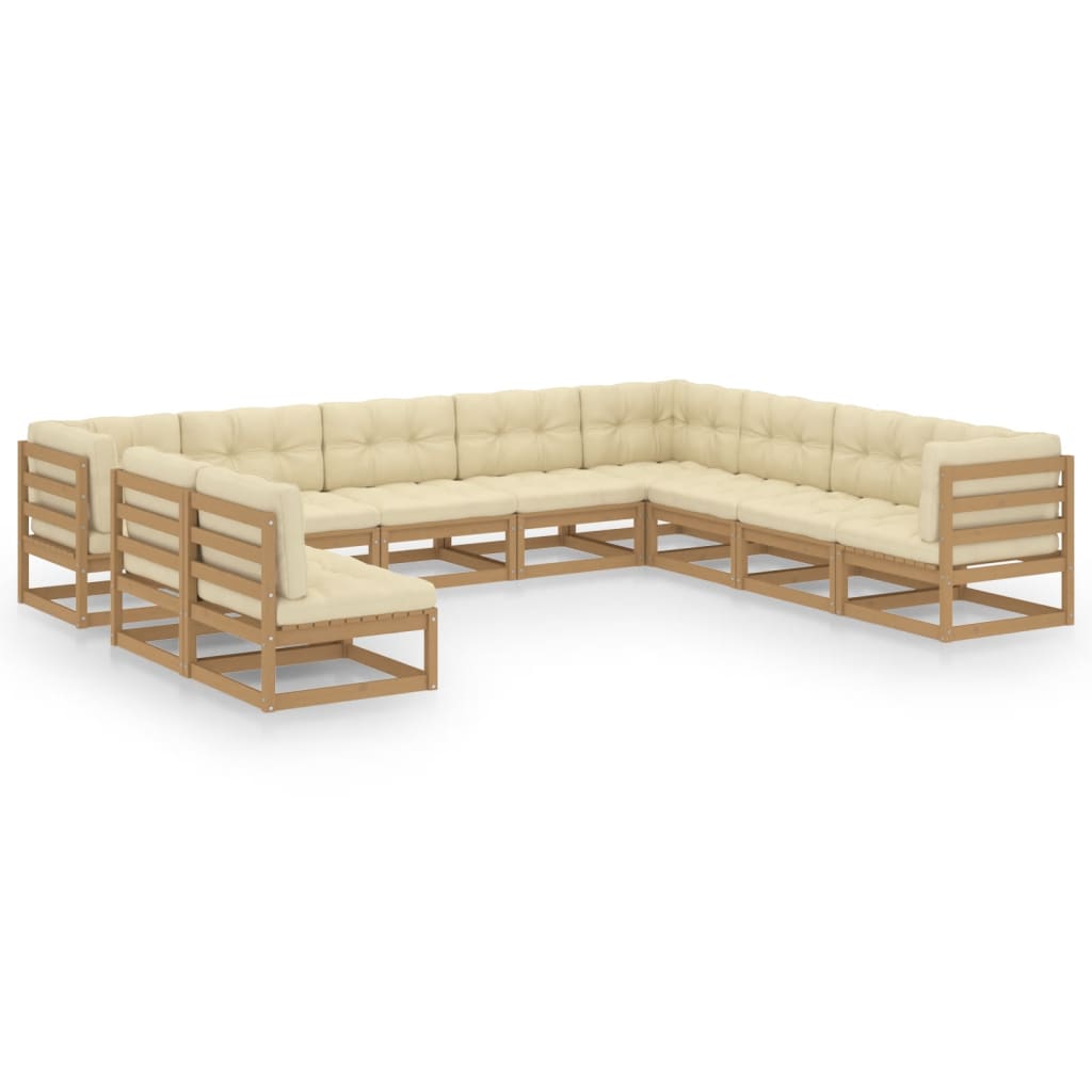 vidaXL Set de muebles de jardín 10 pzs cojines madera pino marrón miel