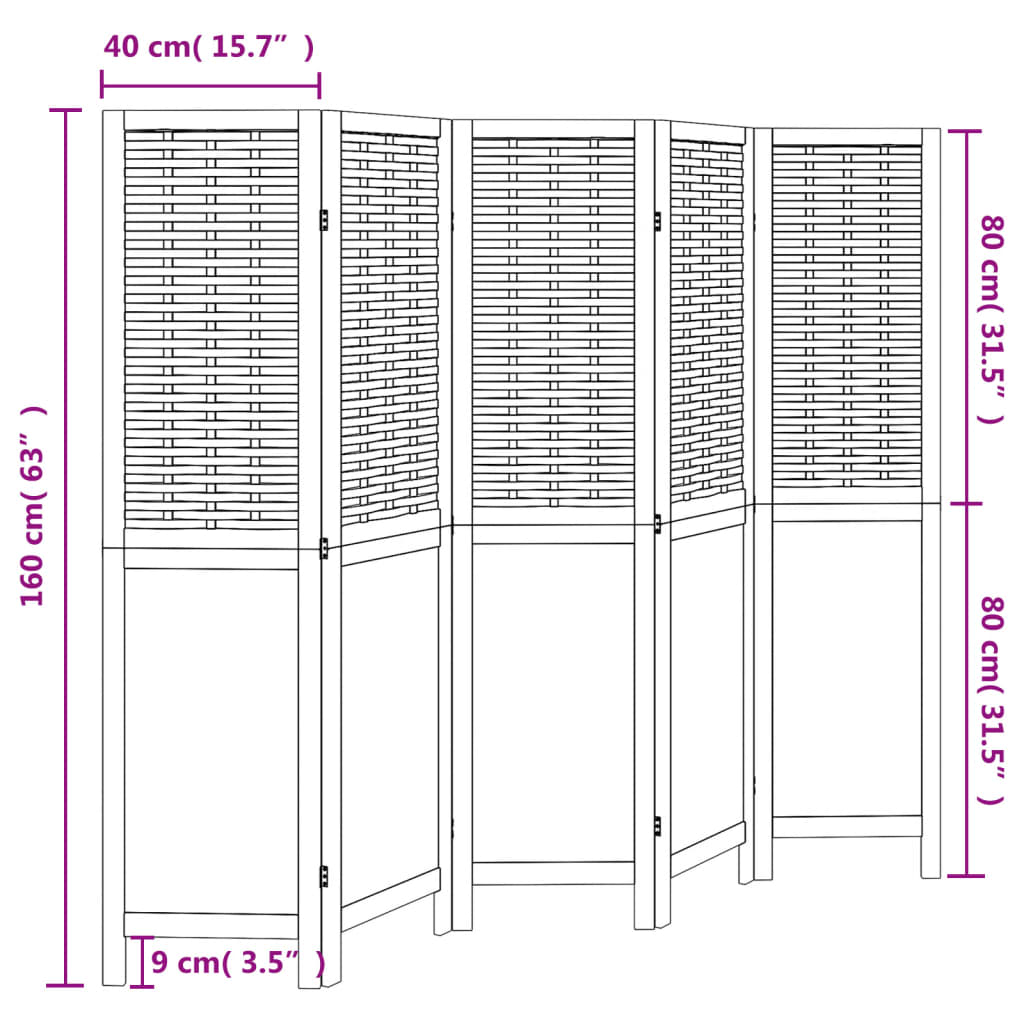 vidaXL Biombo separador de 5 paneles madera maciza Paulownia blanco